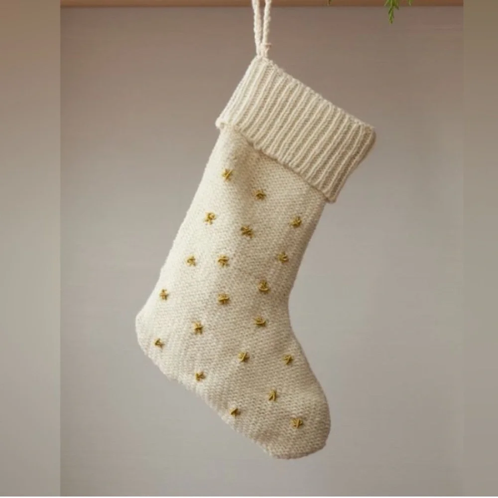 🎄NWT West Elm Knit Metallic Thread Starburst Stocking